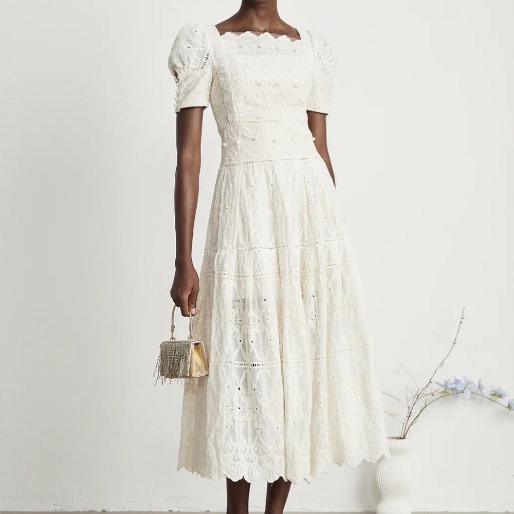 Miss Rosier Anaïs faux-pearl embellished cut-out midi dress